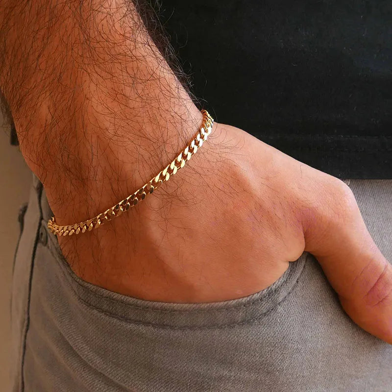 Golden Cuban Link Chain Bracelet 7mm - Main Image