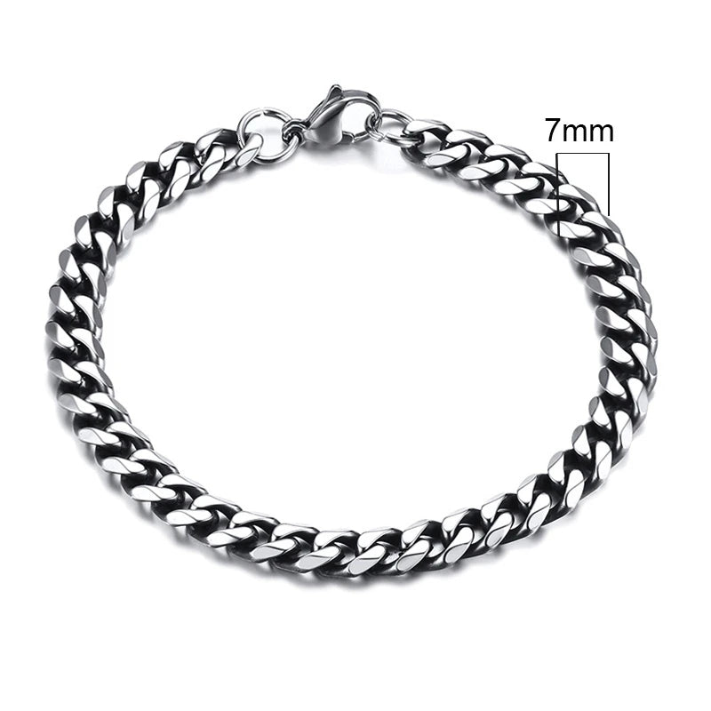 Silver Cuban Link Chain Bracelet - 7mm