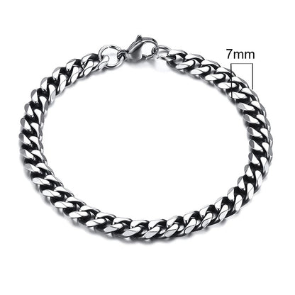 Silver Cuban Link Chain Bracelet - 7mm